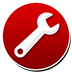 Red circular wrench icon for superior workmanship